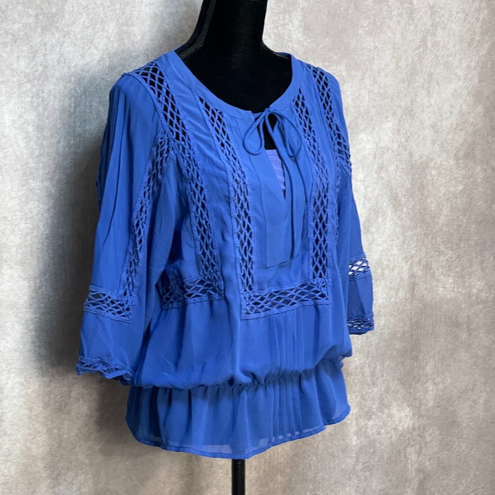 Madison Sapphire Blue Blouse SHIRT~ size Small